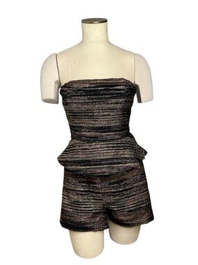 LAVANDER BROWN Metallic Bronze Peplum Strapless Top & Shorts Set XS/S NWT Party